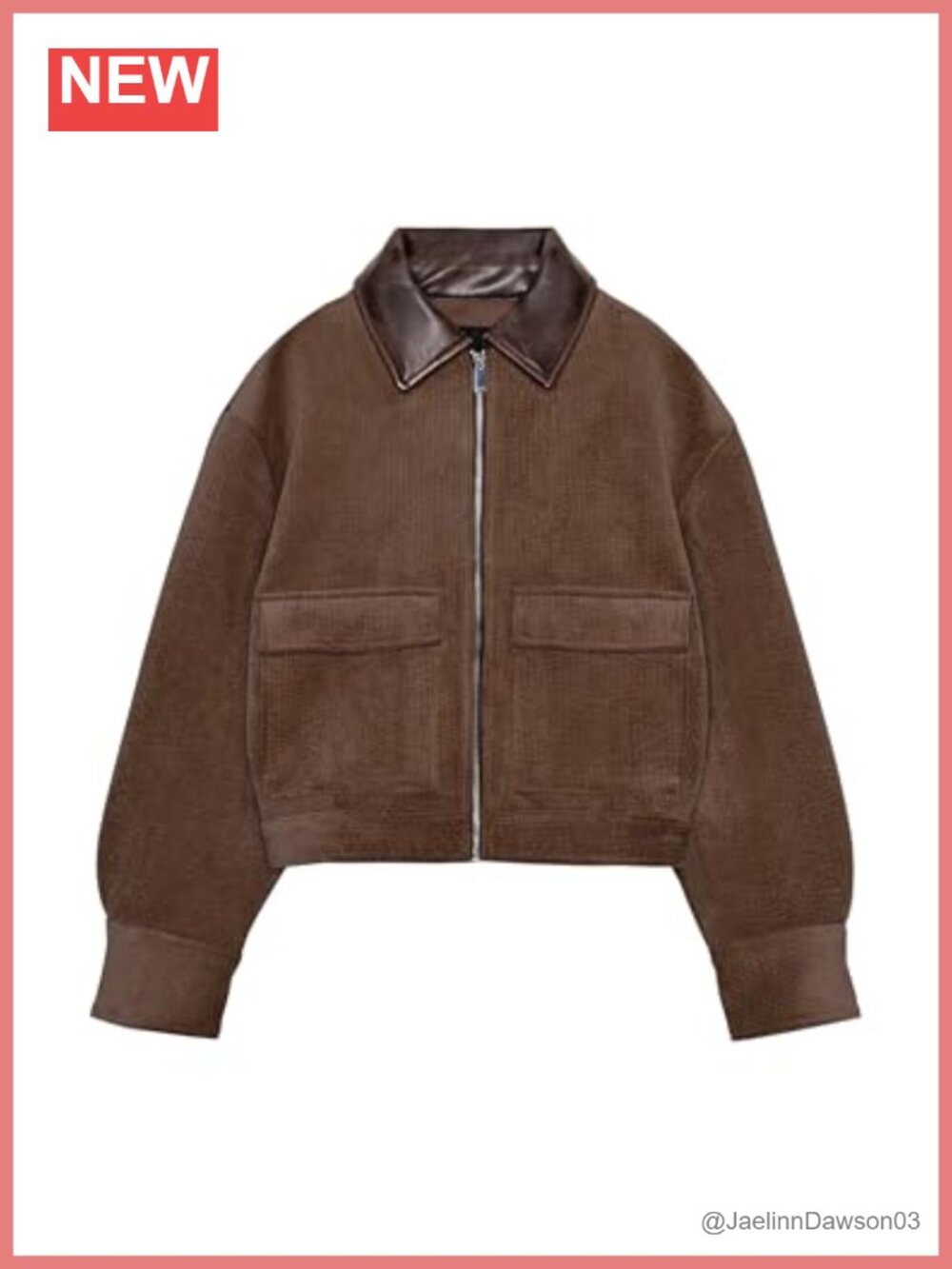 Corduroy Bomber Jacket Cropped Color Block Collar Lightweight Casual